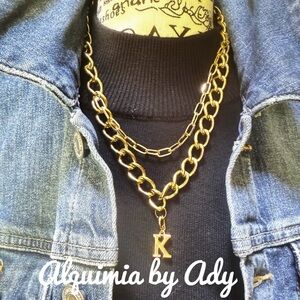 Alquimia Gold Initial chunky layered statement Necklace ‘L